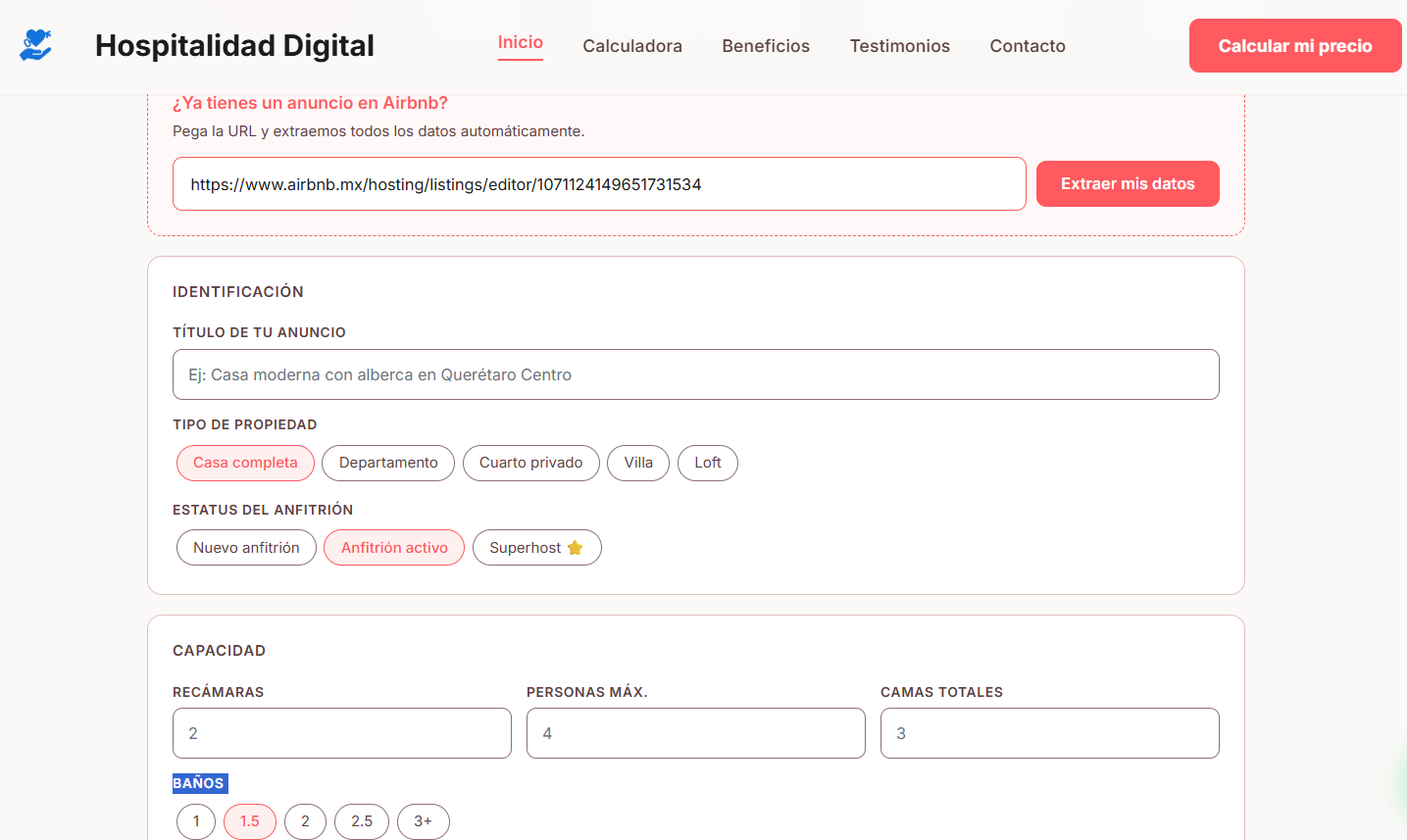 Paso 1: pega tu anuncio de Airbnb