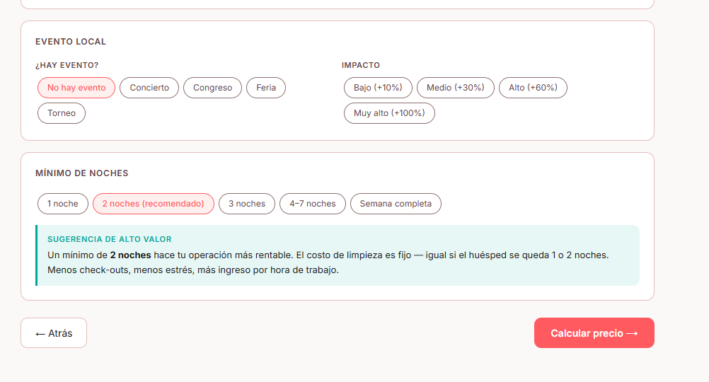 Paso 5: eventos locales y mínimo de noches